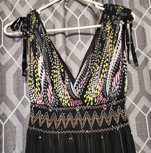 Black Sleeveless Dress with Colorful Patterns